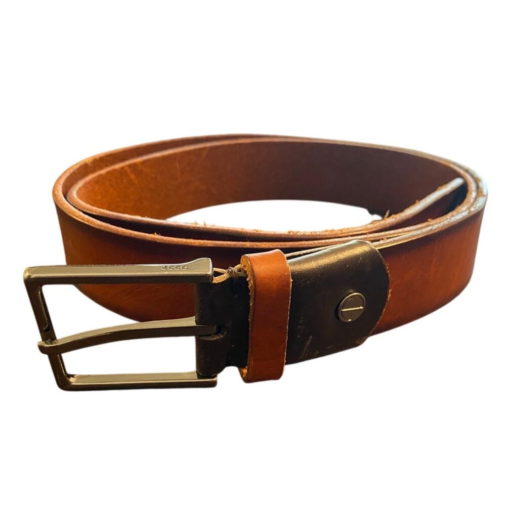 ECCO Brown Leather Belt 100 cm Made in Italy 37" - 40" Normcore Career Classic